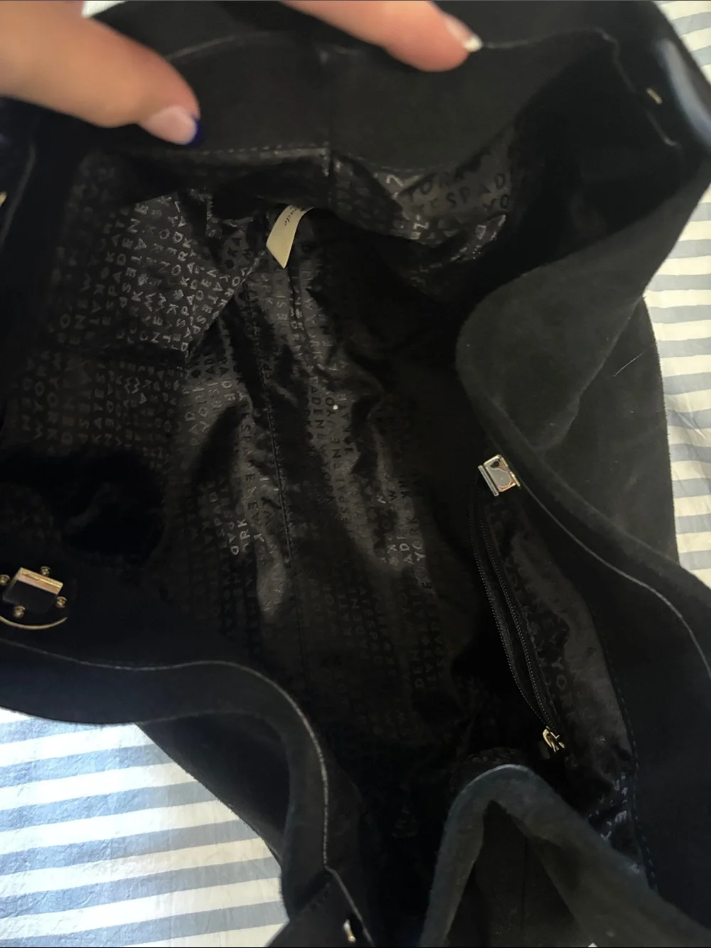 Kate Spade Black Stardust Willa suede hobo bag
